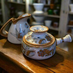 Vintage Kenneth Edwards Tonala Mexico Pottery Creamer Pitcher Casserole Bowl Set